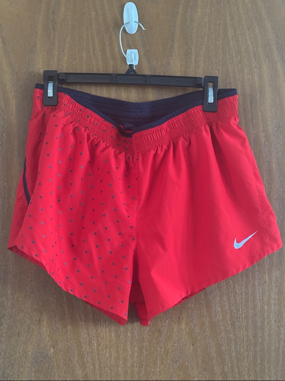 Nike Red Athletic Running Shorts with Navy Waistband
